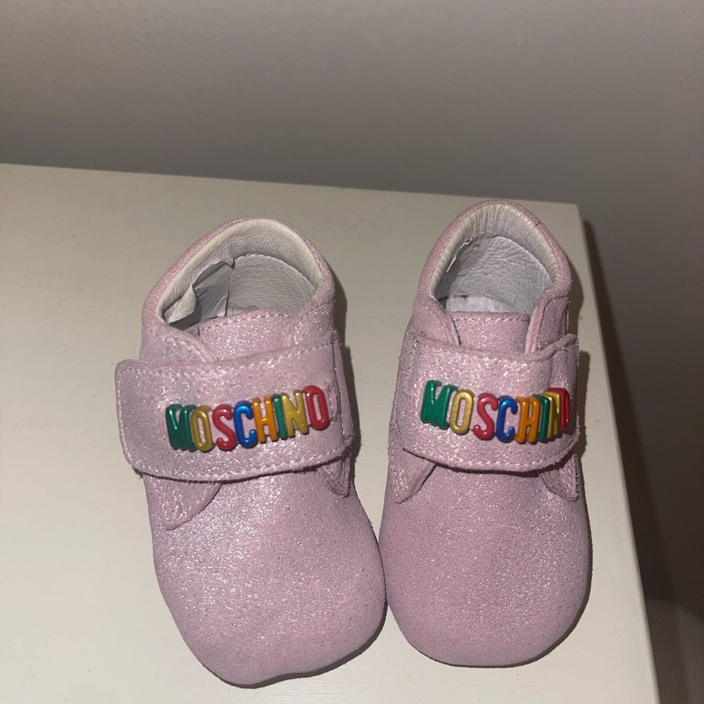Moschino Pink Baby Walker Shoes with Velcro Strap